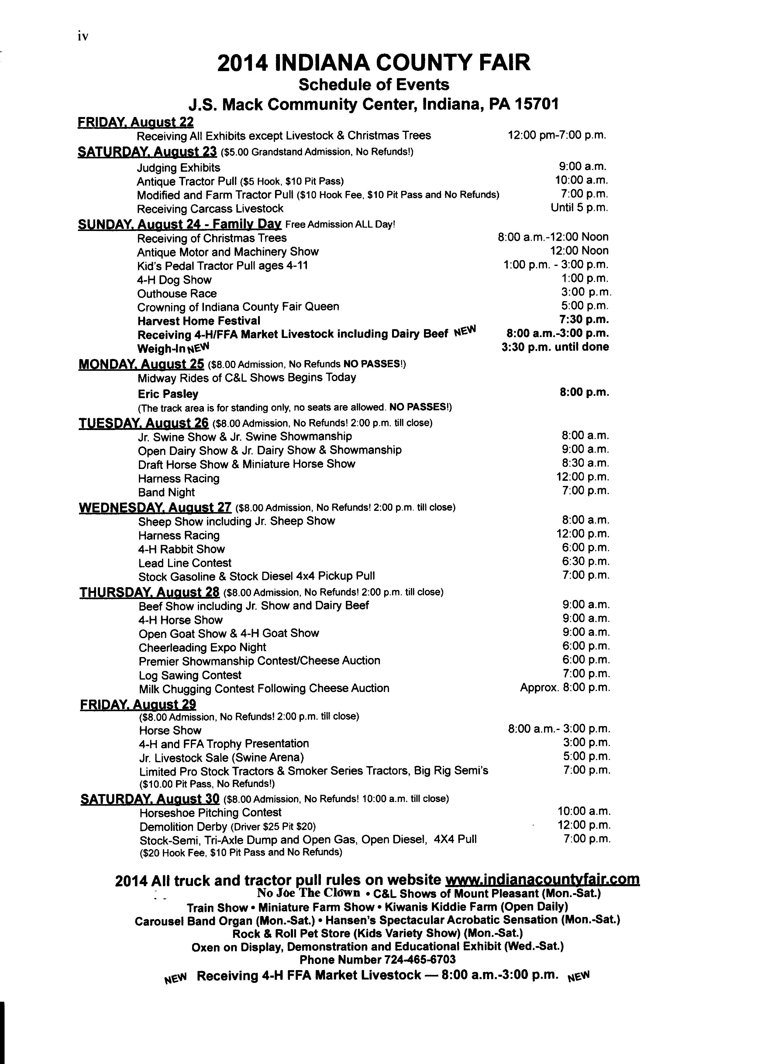 Indiana County Fair Schedule 2014 001 — Indiana County Tourist Bureau